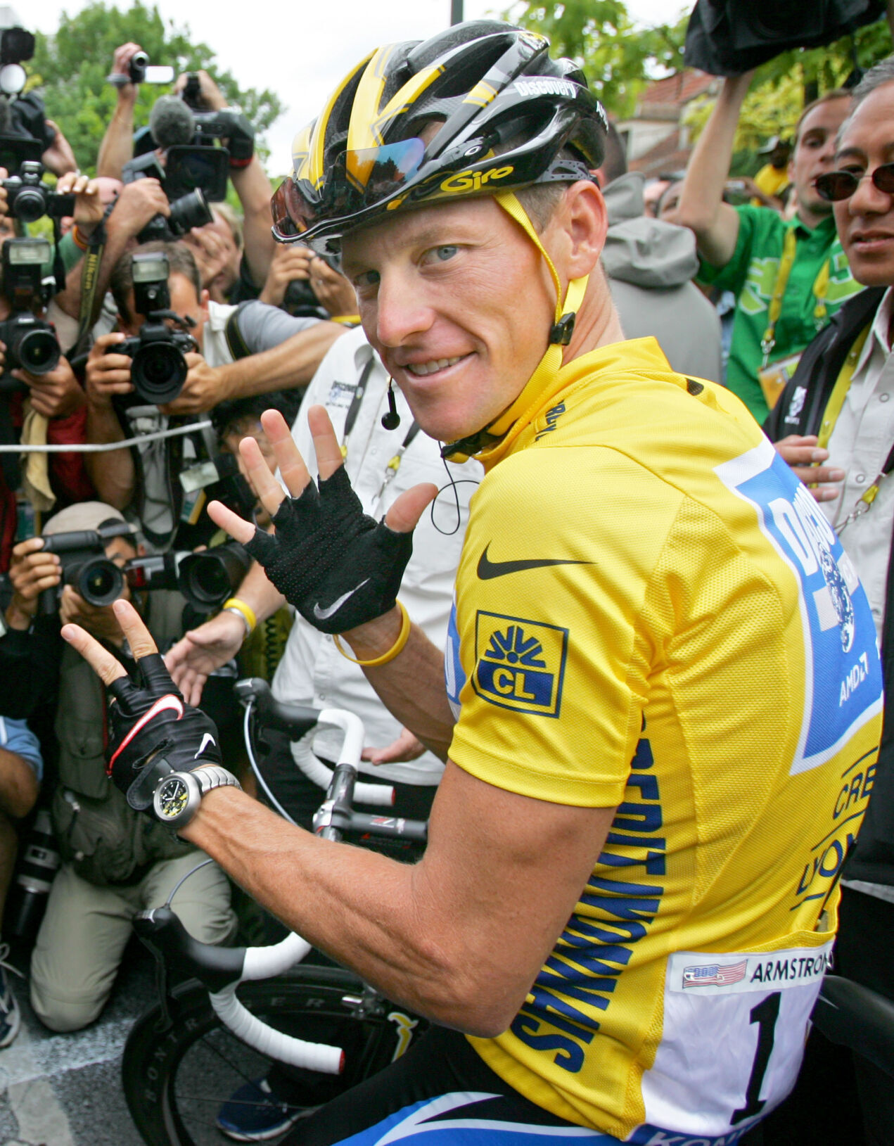 2005: Lance Armstrong wins his seventh consecutive Tour de France; all titles later stripped